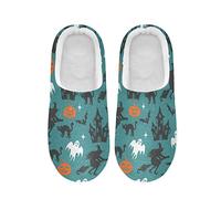 SGRTSG Women's and Men's Halloween Witch Ghost Pumpkins Fuzzy House Slippers Cozy Memory Foam Slippers Indoor Outdoor Warm Nonslip Family Slippers