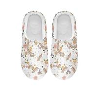 SGRTSG Women's and Men's Retro Halloween Ghost Rainbow Fuzzy House Slippers Cozy Memory Foam Slippers Warm Nonslip Slippers