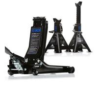 Sgs 2.5 Tonne Low Profile Trolley Jack & 2 X3T Ratchet Axle Stand Set, Dual Pump