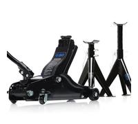 Sgs 2 Tonne Low Entry Trolley Floor Jack & 3 Tonne Steel Axle Jack & Stand Set