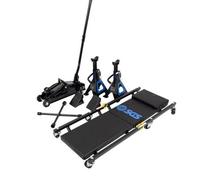 SGS 2 Tonne Trolley Jack 5pc Combo Set - Includes Creeper, Axle Stands, Wheel Chocks & Lug Wrench for DIY Car Maintenance