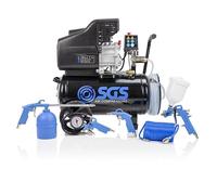 SGS 24 Litre Direct Drive Air Compressor with Integrated Hose Reel & 5 Piece Tool Kit - Portable Air Compressor for DIY and Workshop Use, 2.5HP, 9 CFM, 116 PSI