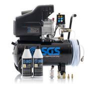 Sgs 24L Air Compressor W/ Hose Reel Starter Kit, Accessories & Oils 2.5Hp 9.5Cfm