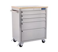 Sgs 26In Deluxe Roller Tool Cabinet, Stainless Steel, 5 Drawers, Sliders & Lock