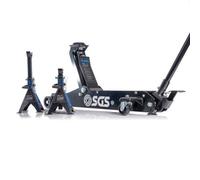 Sgs 3 Tonne Trolley Jack & 2X 3T Ratchet Axle Stand Set Long Reach Pro Service
