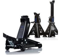 SGS 3 Tonne Trolley Jack w/ 4 Tonne Ratchet Axle Stand Set Twist-Grip Heavy Duty