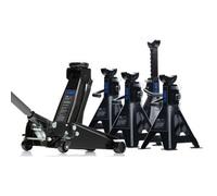 Sgs 3 Tonne Trolley Jack W/ 4 X2T Ratchet Axle Stands Set, Twist-Grip Heavy Duty