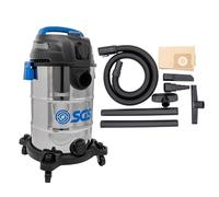 SGS 30L Stainless Steel Wet and Dry Vacuum with Power Tool Adapter - High Suction, Durable Design, Easy Manoeuvrability, for Workshop and Home Use