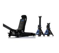 Sgs 3T Low Profile Trolley Jack & 2X 3T Axle Stands Set, Lift Range 98mm- 535mm