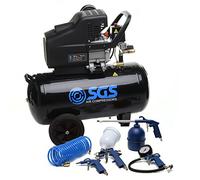 SGS 50 Litre Air Compressor & 5 Pc Air Tool Kit, 9.6CFM 2.5HP, Twin Air Outlets