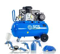 SGS 90 Litre Belt Drive Air Compressor with 5-Piece Tool Kit - Powerful Garage & Workshop Compressor, 3HP, 14 CFM, 150 PSI