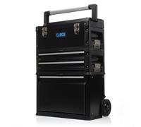 SGS Mobile 3 Part Tool Box, Stackable Storage, Portable, Wheels & Handle, Black