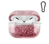 SGVAHY Case for AirPods Pro, Clear Hard Shockproof Protective Case with Kawaii Design, Soft Silicone, Glitter Liquid Sequins, Keychain, Wireless Charging Compatible