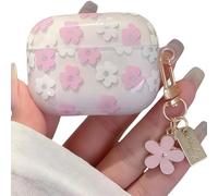 SGVAHY Case for AirPods Pro with Keychain Kawaii Cute Flower Floral Design Soft Silicone Clear Cover Anti-Fall Shockproof Protective Case for Women Girls Pink