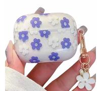 SGVAHY Case for AirPods Pro with Keychain Kawaii Cute Flower Floral Design Soft Silicone Clear Cover Anti-Fall Shockproof Protective Case for Women Girls Purple