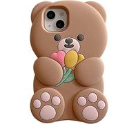 SGVAHY Case for iPhone 15 Plus - Funny Cartoon Pig Phone Case - Brown Silicone Basic Case with Stand - Shockproof & Protective