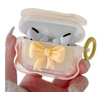 SGVAHY Clear Case for AirPods 4 Funny Cute 3D Bow Design Soft Silicone Cover with Keychain Kawaii Anti-Fall Shockproof Protective Case for Women Girls Yellow