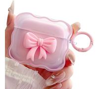 SGVAHY Clear Case for AirPods 4 Funny Cute 3D Bow Design Soft Silicone Cover with Keychain Kawaii Anti-Fall Shockproof Protective Case for Women Girls Pink