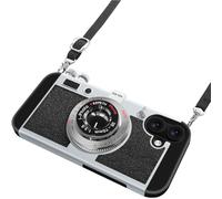 SGVAHY Emily in Paris Phone Case for iPhone 17 Vintage Camera Case Cute 3D Unique Design Cover with Removable Neck Strap Lanyard Silicone Case for Girls Kids Women Black