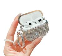 SGVAHY for Airpods 3 Case with Keychain Glitter Diamond Silver Rhinestone Crystal Design Cute Luxury Cover for Women Girls Anti-Fall Shockproof Protective Case for AirPods 3rd Generation