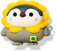 SGVAHY Kawaii Case for AirPods 1&2, Funny Cute 3D Cartoon Design Penguin Flower Soft Silicone Protective Cover with Keychain for Women Girls