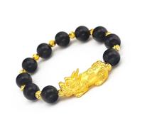 SGYEPOCFQ obsidian bracelet, Gold Wealth Attraction Pixiu Bracelet 999 24K Real Men's And Women's Black And Red Agate Couple(Black)