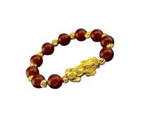 SGYEPOCFQ obsidian bracelet, Gold Wealth Attraction Pixiu Bracelet 999 24K Real Men's And Women's Black And Red Agate Couple(Red)