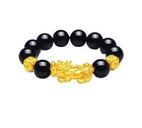 SGYEPOCFQ obsidian bracelet, Unisex 24K Gold AU999 Obsidian Fortune Pixiu Bracelet | Embossed Clouds With Glow-in-the-dark, Mystical For Events(Black)