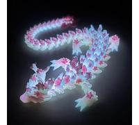 SGYYSG 3D Printed Cherry Blossom Crystal Dragon, 12 Inch Articulated & Magical Movable Dragon Model - Perfect for Display, Collection, and Unique Gift (Noctilucent Pink)