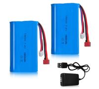 SGZIOO 2 x 7.4 V 1800 mAh Li-ion Battery, Rechargeable RC Battery 7.4 V with XH-3P Plug and USB Charger, 18560 Li-ion Battery for RC Drone Vehicles, Robot, Boat, Airplane, Monster Truck, Quadcopter