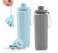 SGZIOO 2PCS Collapsible Water Bottle, 600ml Foldable Water Bottle, BPA Free Folding Water Bottles Silicone, Reusable, Lightweight, Leakproof for Travel, Gym, Hiking, Camping