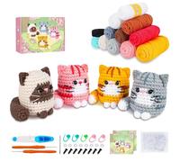 SGZIOO 4 Pcs Cat Crochet Kits for Beginners Adults Kids, Beginners Crochet Kit with Step-by-Step Video Tutorials, Animal Cats Knitting & Crochet Bag Kit, Crochet Starter Kit, with Yarn Stuffing, Gift