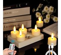 SGZIOO 6 PCS Rechargeable Tea Lights Flickering, 1Tea Lights Battery Operated with Charging Base, Remote Timer, LED Tea Lights1, Electric Tea Lights for Christmas Halloween Weddings Decoration