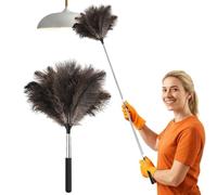 SGZIOO Extendable Ostrich Feather Duster, 40cm-115cm Ostrich Feather Dusters with Metal Handle, Reusable Retractable Cleaning Tool, for Cleaning High Ceilings Lights, Cupboards, Home, Bookshelf,Office