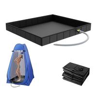 SGZIOO Foldable Camping Shower Tray, Portable Shower Camping, 104x104x13cm, Camping Shower Tent with 1Meter Long Drain Pipe, Waterproof Shower Base for Indoor Outdoor Camping, Motorhomes, Pet Shower