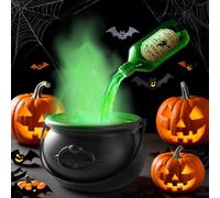 SGZIOO Halloween Witches Cauldron, 7.6" DIY Halloween Cauldron with Mist Maker, Floating Bottle, Magic Plastic Cauldron Pot for Indoor/Outdoor Home Kitchen Room Table Halloween Decorations