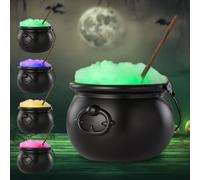 SGZIOO Halloween Witches Cauldron, 8" Automatic Rotation Halloween Cauldron with Wand, Cotton Stuffing, 4 Color Led Lights, Spider, Plastic Cauldron Pot for Indoor/Outdoor, halloween Decorations