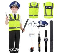 SGZIOO Police Costume Kids, 9Pcs Police Outfit, Dress Up Halloween Outfit, Policeman Role Play Costume, with Vest, Hat, Walkie-talkie and Accessories, for Halloween Cosplay, Children's Role Play Props