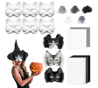 SGZIOO Therian Mask Kit, Pack of 6 Cat Masks for Painting, Therian Cat Mask, DIY Paper Therian Masks, with Kuns Fur and Eye Mesh, for Carnival, Halloween, Masquerade