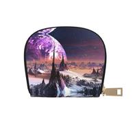SGZLZBWK Galaxy Stars Hills Women Pu Leather Shell Card Bag Credit Card Clip, Leather Zipper Wallet Coin Purse Storage Bag