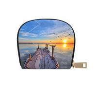 SGZLZBWK Lake Under Sunset Women Pu Leather Shell Card Bag Credit Card Clip, Leather Zipper Wallet Coin Purse Storage Bag
