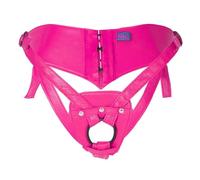 Sh! Corset Strap-On Harness Sexy & Secure Laced-Back Leather Dildo Belt (Med/Large (fits Size 14-20), Hot Pink)