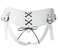 Sh! Corset Strap-On Harness Sexy & Secure Laced-Back Leather Dildo Belt (Small/Medium (fits Size 6-12), White)