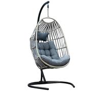 SH&G Hanging Egg Chair | Basket Chair, Stand & Cushion Set | Grey Rattan & Steel with Grey Cushion | Signature Homes and Gardens