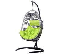 SH&G Hanging Egg Chair | Basket Chair, Stand & Cushion Set | Grey Rattan & Steel with Lime Green Cushion | Signature Homes and Gardens