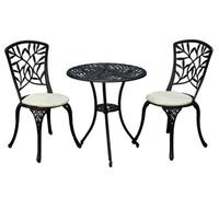 Sh&g Hembury 2 Seat Bistro Set - 3 Piece Round Table & Chairs - Antique Bronze Cast Aluminium With Cream Cushions - Indoor Outdoor