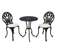 Sh&g Penryhn 2 Seat Bistro Set - 3 Piece Round Table & Chairs - Antique Bronze Cast Aluminium With Cream Cushions - Outdoor