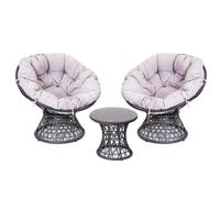 SH&G Rattan Swivel Chairs & Table Set | 360 Papasan Moon Chairs and Table | Grey Rattan with Grey Cushions | Indoor & Outdoor