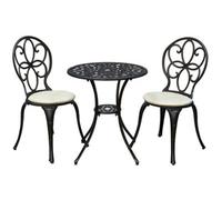 Sh&g Rayleigh 2 Seat Bistro Set - 3 Piece Round Table & Chairs - Antique Bronze Cast Aluminium With Cream Cushions - Outdoor