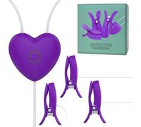 Sh! Heart-Throb Vibrating Nipple Clamps - Rechargeable Silicone Nipple Clamps with 10 Vibration Modes, Adjustable Pressure, Waterproof Erotic Nipple Toys for Solo or Couples (Purple)